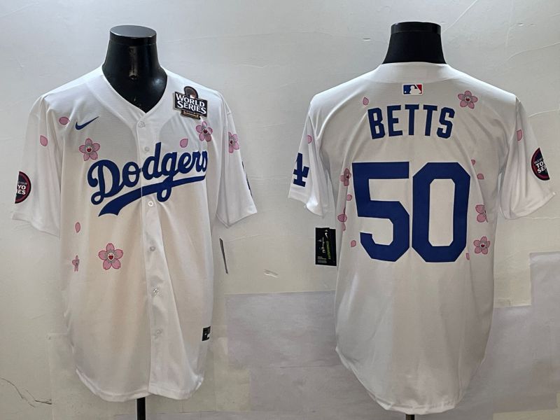 Men Los Angeles Dodgers 50 Betts White Sakura Edition 2025 Nike MLB Jersey style 2